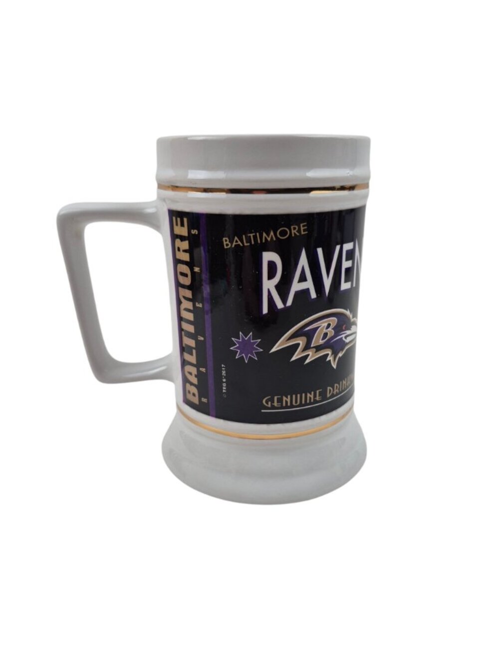 Baltimore Ravens Stein Ceramic Genuine Drinkware NFL White Gold Trim 24 oz Mug - Picture 4 of 10